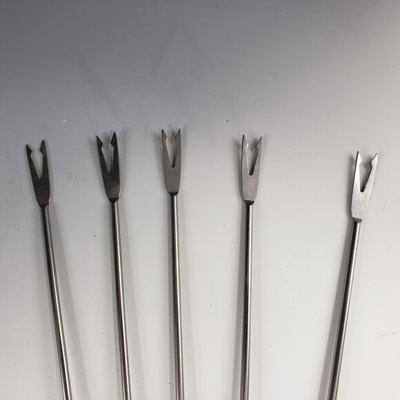 Fondue Long Fork Set Wood Teak Handle Color Insert MCM Set 5 Haddon House Japan - Picture 4 of 6